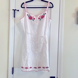 J Crew Embroidered mini dress in linen, white, size 10, brand new NWT